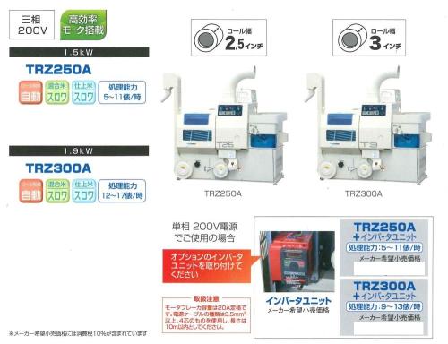 サタケ籾摺機　3インチ　TRZ300A　3相　オートロール