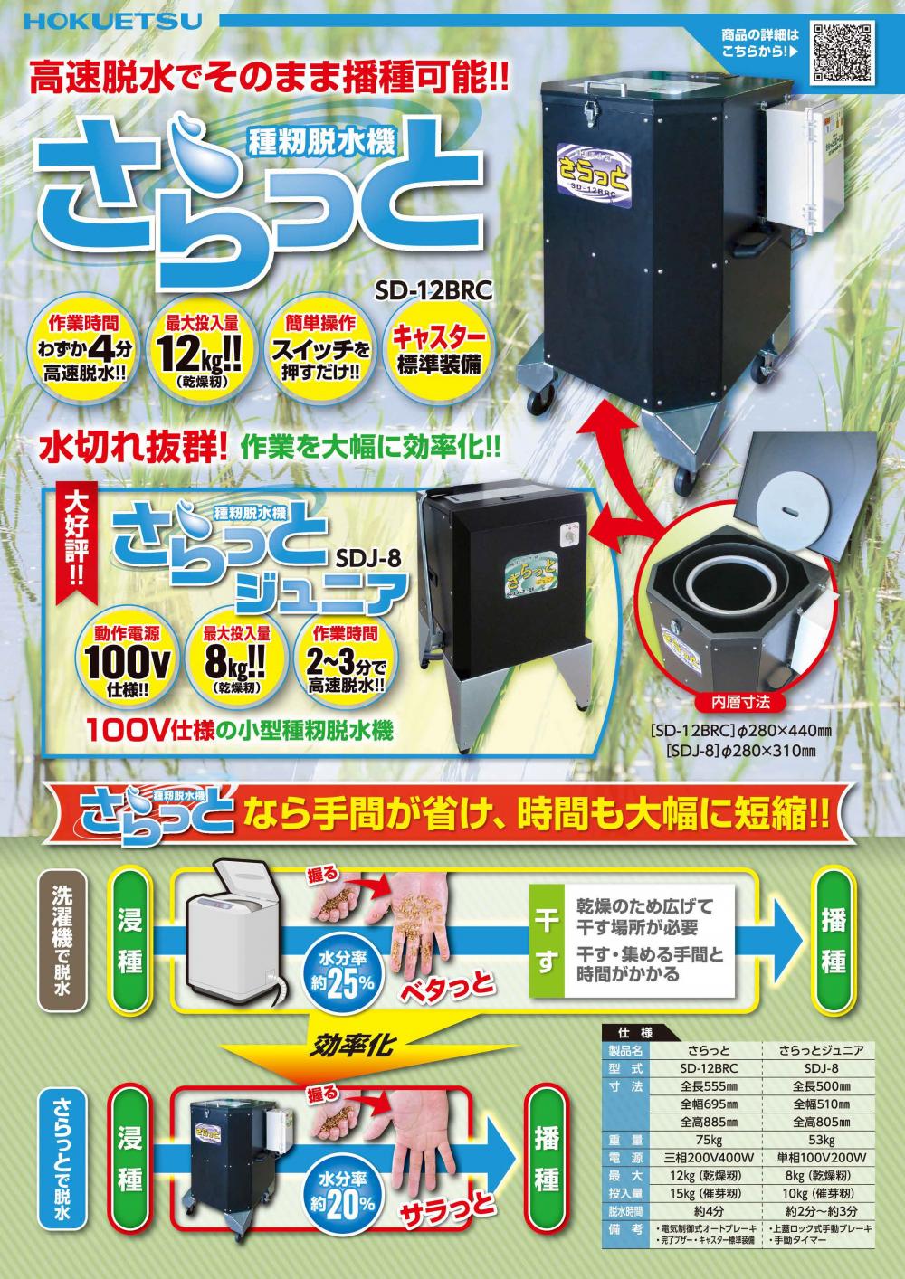 熱販売 ホクエツ 種籾脱水機 SD-１２BRC